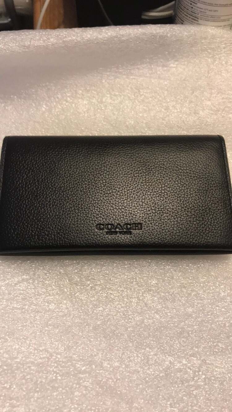 Coach Pebbled Leather Slim Foldover Wallet in Black